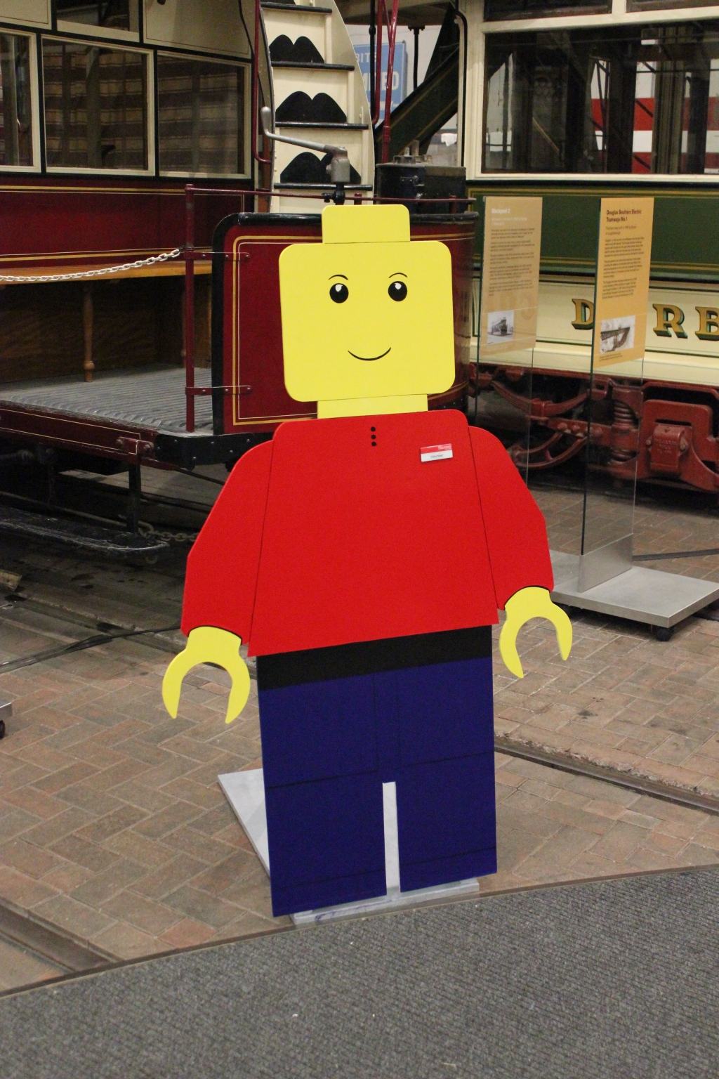 A cut out figure for visitors to have their photos taken with in the Great Exhibition Hall at Crich Tramway Village in Derbyshire during their Build in Bricks event at the end of August 2018