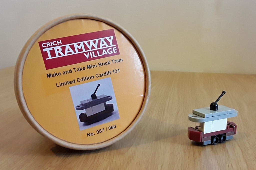 My miniature make and take Cardiff 131 tram model with Crich Tramway Village branded packaging